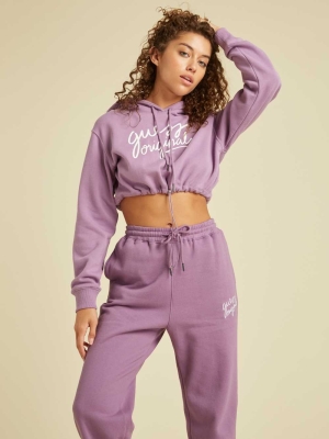 Purple Women's GUESS Originals Cropped Hoodies | USA98DQJRI