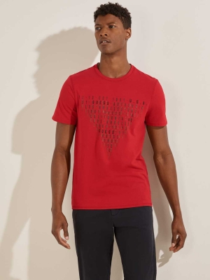 Red Men's GUESS Eco Keanu Logo T-Shirts | USA28QCPSV