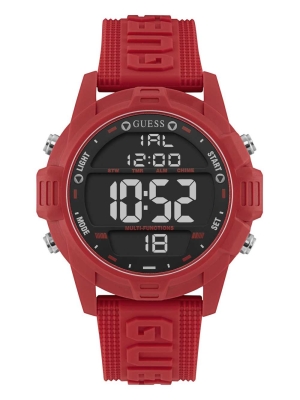 Red Men's GUESS Oversized Red Silicone Analog and Digital Watches | USA54OFINC