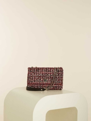 Red Multicolor Women's GUESS Cessily Tweed Convertible Crossbodies | USA86AEQUF