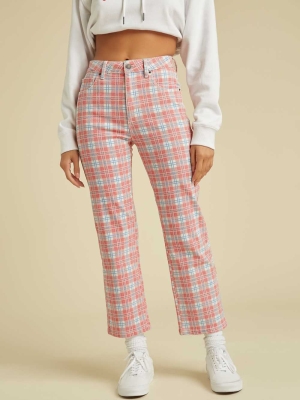 Red Multicolor Women's GUESS Originals Plaid Mom Jeans | USA39TRLYI