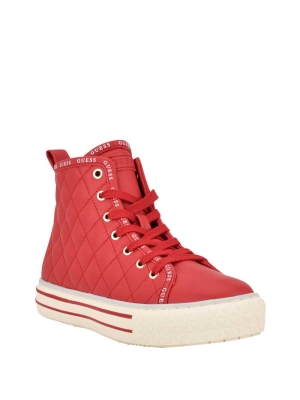 Red Multicolor Women's GUESS Quilted High-Top Sneakers | USA79URTPL