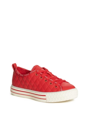 Red Multicolor Women's GUESS Quilted Low-Top Sneakers | USA38PTAHL