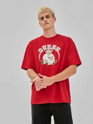 Red Pink Men's GUESS Originals Bear T-Shirts | USA91OZDTV