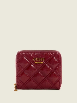 Red Women's GUESS Cessily Quilted Small Zip-Around Wallets | USA71AUGFE