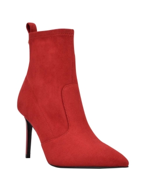 Red Women's GUESS Dafina Faux-Suede Sock Booties | USA89XLNWM