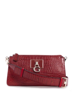 Red Women's GUESS Stephi Mini Zip Crossbodies | USA48QXODU