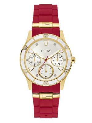 Red Women's GUESS Two-Tone and Red Multifunction Watches | USA25HBPEO