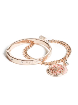 Rose Gold Women's GUESS Cadence Rose-Gold Tone Logo Set Bracelet | USA93OKNPD