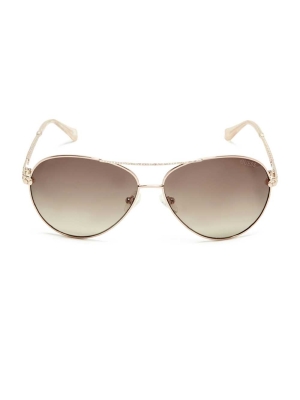 Rose Gold Women's GUESS Catherine Rhinestone Aviator Sunglasses | USA10MXLBW