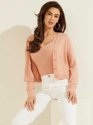 Rose Women's GUESS Serena Cable Knit Cardigan | USA96GTEZV