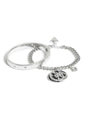 Silver Women's GUESS Cadence Silver-Tone Logo Set Bracelet | USA04XPKVW