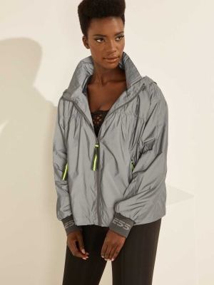 Silver Women's GUESS Cleo Reflective Windbreaker | USA38RNSEA