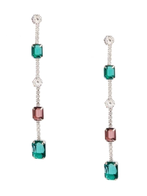 Silver Women's GUESS Crystal Emerald Linear Earrings | USA15ZJKYS