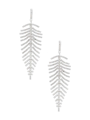 Silver Women's GUESS Cubic Zirconia Leaf Earrings | USA69MGZDO