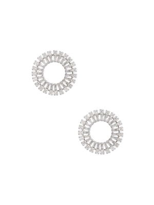 Silver Women's GUESS Cubic Zirconia Round Earrings | USA87UGLPY