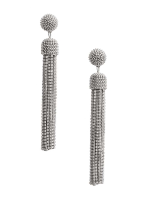 Silver Women's GUESS Cubic Zirconia Tassel Earrings | USA94SJMHG