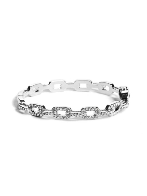 Silver Women's GUESS Rhinestone Chain-Link Bangle Bracelet | USA54MQPEH