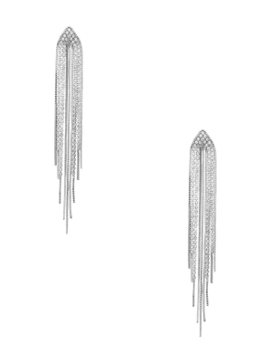 Silver Women's GUESS Rhinestone Fringe Linear Earrings | USA64DKISL