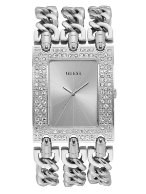 Silver Women's GUESS Silver-Tone Chain Analog Watches | USA70DGTFI