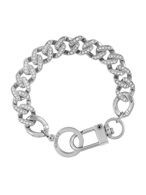 Silver Women's GUESS Silver-Tone Chain Bracelet | USA35FABJR