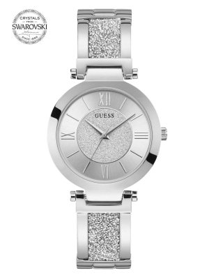 Silver Women's GUESS Silver-Tone Crystal Bangle Analog Watches | USA58WITDF