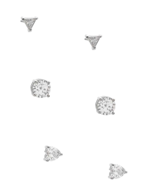 Silver Women's GUESS Silver-Tone Cubic Zirconia Stud Set Earrings | USA27NUETO