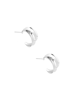 Silver Women's GUESS Silver-Tone Double Hoop Earrings | USA09OPKTN