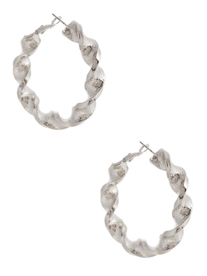 Silver Women's GUESS Silver-Tone Large Twisted Hoop Earrings | USA10JNYKQ