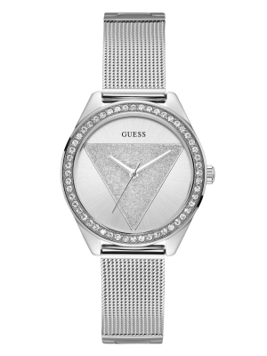 Silver Women's GUESS Silver-Tone Logo Analog Watches | USA41PHVYF