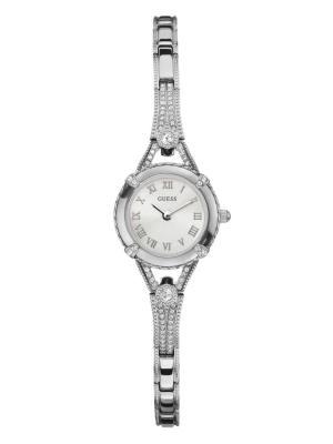 Silver Women's GUESS Silver-Tone Petite Crystal Watches | USA63VGLOT