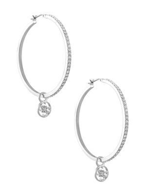 Silver Women's GUESS Silver-Tone Quattro G Hoop Earrings | USA96GPIWB