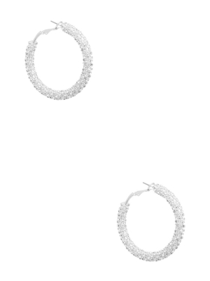 Silver Women's GUESS Silver-Tone Rhinestone Hoop Earrings | USA53DQPFZ