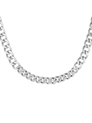 Silver Women's GUESS Silver-Tone Rhinestone Chain Neckline Necklace | USA91VALZT