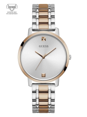 Silver Women's GUESS Two-Tone Diamond Analog Watches | USA89QDGVE