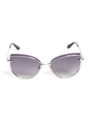 Silver Women's GUESS Wired Cat Eye Sunglasses | USA93MCQKY