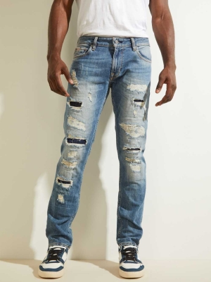 Wash Men's GUESS Destroyed Utility Patch Jeans | USA82VNRZS