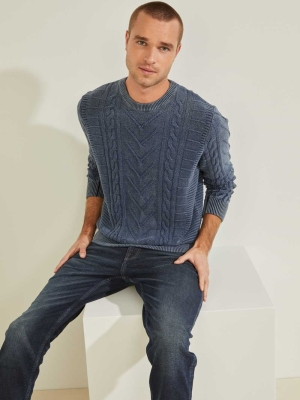 Wash Multicolor Men's GUESS Dawson Washed Mixed Cable Sweaters | USA12SQZKH