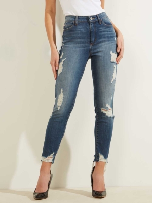 Wash Women's GUESS 1981 Destroyed High-Rise Skinny Jeans | USA76QNBLS