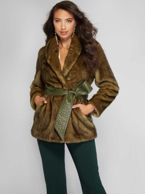 Wash Women's GUESS Olaia Faux-Fur Coats | USA19KAVEQ