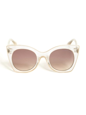 White Light Brown Women's GUESS Clear Cat-Eye Sunglasses | USA94RAWFI