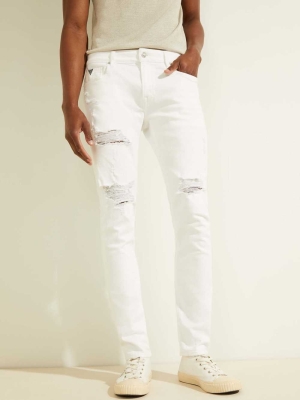 White Men's GUESS Destroyed Painter's Skinny Jeans | USA31KNZPU