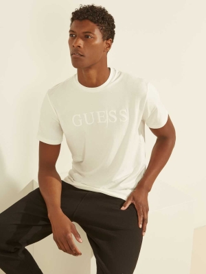 White Men's GUESS Eco Alphy T-Shirts | USA74FQAUO