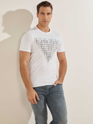 White Men's GUESS Eco Keanu Logo T-Shirts | USA81TGOLN