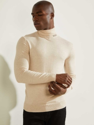 White Men's GUESS Eco Lane Basic Turtleneck T-Shirts | USA05LSQEH