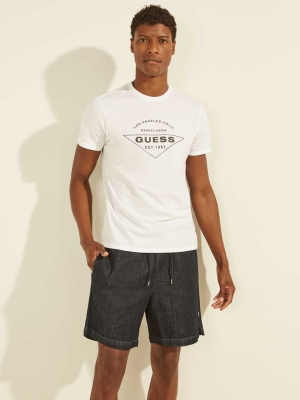 White Men's GUESS Eco Logo T-Shirts | USA04UOTPH