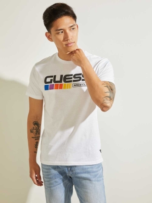 White Men's GUESS Eco Race Club T-Shirts | USA03DPAZX