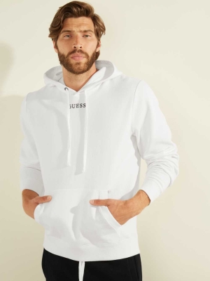 White Men's GUESS Eco Roy Embroidered Logo Hoodies | USA74EWUCX