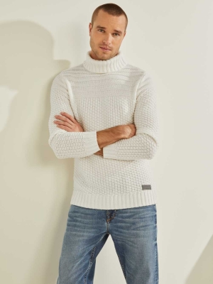 White Men's GUESS Lynton Ski Turtleneck Sweaters | USA35ZCHUX