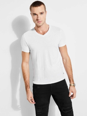 White Men's GUESS Mason Yoke V-Neck T-Shirts | USA26KWYJU